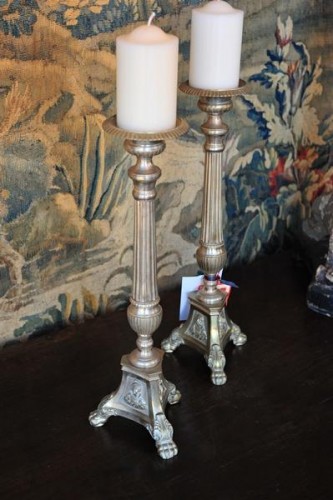 PAIR OF FRENCH BRONZE AND SILVER TORCHIERES c.1875