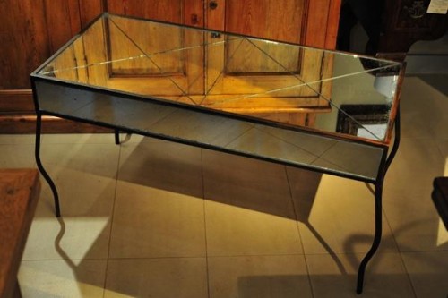 AGED GLASS DIAMOND MIRROR COFFFEE TABLE