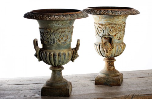 PAIR FRENCH PAINTED URNS 19th C.