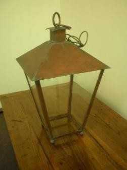 METAL LANTERN WITH COPPER VERDI GRIS FINISH