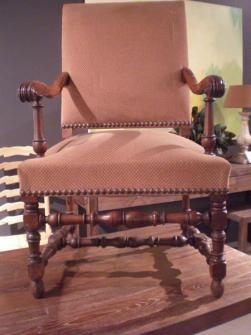 19TH C FRENCH WALNUT HIGH BACK ARMCHAIR