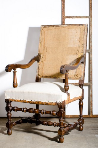 PAIR WALNUT FAUTEUIL LOUIS XIII STYLE c. 1810