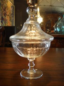 FRENCH GLASS LIDDED THUMBPRINT JAR