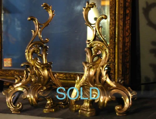 19th C. PAIR OF FRENCH BRONZE ROCOCCO CHENETTES 
