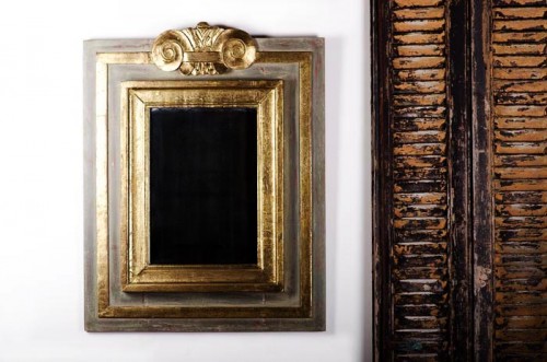 LARGER FRENCH PAINTED AND GILDED SOLITAIRE MIRROR