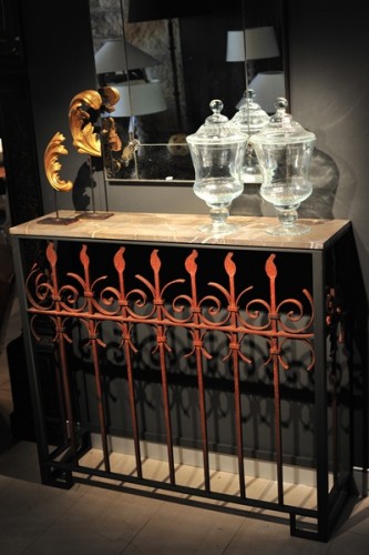 FRENCH FENCE CONVERSION CONSOLE WITH MARBLE TOP