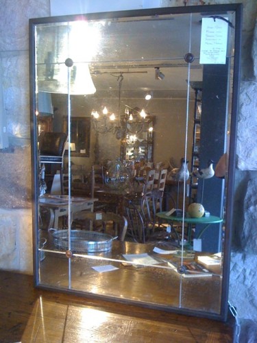 AGED GLASS MIRROR WITH BRONZE STUDS