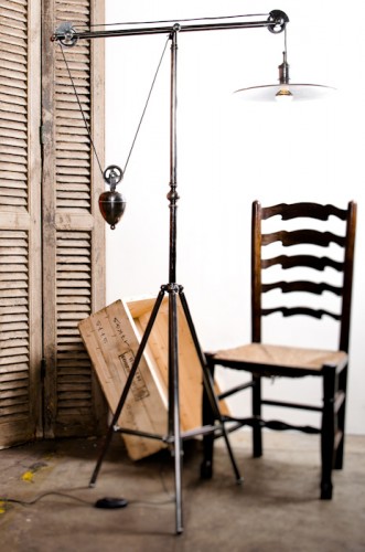 'PULLEY' NICKLE TRIPOD STANDARD LAMP