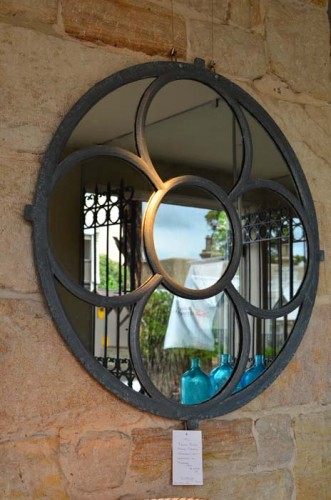 PAIR FRENCH ROUND CHURCH WINDOWS CONVERTED TO MIRRORS