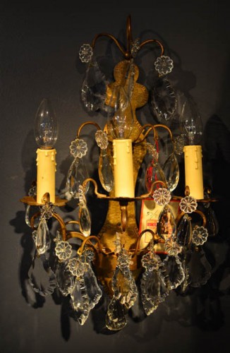 PAIR FRENCH 3 ARM BRONZE SCONCE