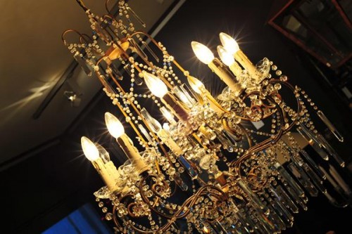 ITALIAN BRONZE AND CRYSTAL CHANDELIER