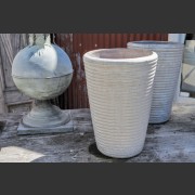WHITE GLAZED & RIB COILED TALL CERAMIC POT