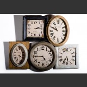 GROUPED FRENCH PAINTED INTERNATIONAL TIME CLOCKS