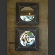 EUROPEAN ROUND MIRROR IN A ZINC FRAME