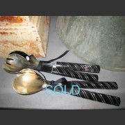 PAIR OF HORN SALAD SERVERS WITH TWISTED HANDLES