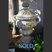 FRENCH STONE LIDDED URN A FEU VIELLI
