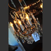 FRENCH SIX ARM BRONZE AND CRYSTAL CHANDELIER
